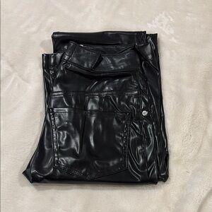 REVICE Black Faux Leather Boot Cut Pants
